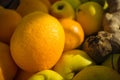 Closeup view of fresh oranges and apples fruits