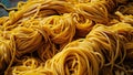 Closeup view of fresh uncooked yellow noodles