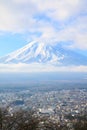 Closeup view of Fujiyama mountain in winter season