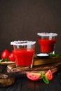 Closeup view of glass with salty tomato juice Royalty Free Stock Photo