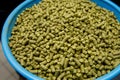 Closeup view of granule hop hopes. Ingredient for Industrial production of beer