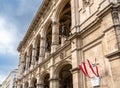 Closeup of view of the historic 1,709-seat Renaissance Revival Vienna Opera house. Built in 1869, it