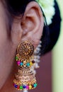 Indian woman ear hangings jewelry