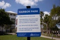 Closeup view of an informative board of Harbor park