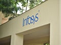 A Closeup view of Infosys Logo at their Office in India