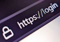 Closeup view of an internet web browser with secure URL displayed on a pixelated screen Royalty Free Stock Photo