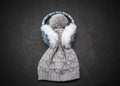closeup view of knighted girl's stylish light grey winter hat with earmuffs Royalty Free Stock Photo