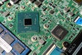 Closeup view at laptop motherboard and components Royalty Free Stock Photo