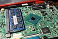 Closeup view at laptop motherboard and components Royalty Free Stock Photo