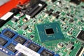 Closeup view at laptop motherboard and components Royalty Free Stock Photo