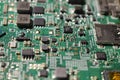 Closeup view at laptop motherboard and semiconductors components Royalty Free Stock Photo
