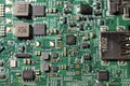 Closeup view at laptop motherboard and semiconductors components Royalty Free Stock Photo