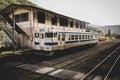 Closeup view of a local train at the Shioishi Station