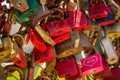Closeup of love lockers at famous bridge `Makartsteg` in Salzburg, Austria Royalty Free Stock Photo