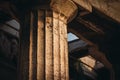 Closeup view of the marble column in the ancient temple of Athens Royalty Free Stock Photo