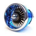Closeup view of a modern jet engine turbine with blue accents Royalty Free Stock Photo