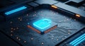 Futuristic glowing microprocessor chip with cloud computing symbol on detailed circuit board design Royalty Free Stock Photo
