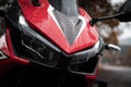 Closeup of Modern Motorcycle Headlights Royalty Free Stock Photo