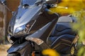 Closeup View of Modern Urban Motorcycle Headlights Outdoor Royalty Free Stock Photo