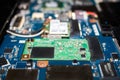 Closeup view of the mSATA SSD inside the laptop Royalty Free Stock Photo