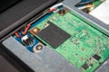 Closeup view of the mSATA SSD inside the laptop Royalty Free Stock Photo
