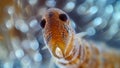 A closeup view of a nematodes head showcasing its pointed hooklike mouthparts and two round sensory on either side. The