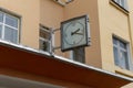 Closeup view of old city clock. Kyiv, Ukraine Royalty Free Stock Photo