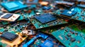 Closeup view of old electronic devices, chipsets. E waste and recycling concept Royalty Free Stock Photo