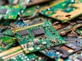 Closeup view of old electronic devices, chipsets. E waste and recycling concept Royalty Free Stock Photo