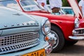 Closeup view of old vintage light blue car Wartburg 313