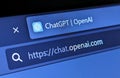 Closeup view of the OpenAI ChatGPT artificial intelligence app UI is displayed in a web browser on a computer screen