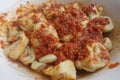 Tortellini, typical filled pasta dish from Italy, closeup view