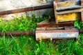 A closeup view of part of an antique rusted farm machine Royalty Free Stock Photo