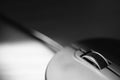 Closeup view of pc mouse on the table. BW photo Royalty Free Stock Photo