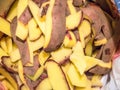 Closeup view of pile of potato skin pieces