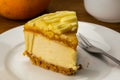 Closeup view of a portion of delicious homemade Lemon Cheesecake