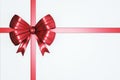 Closeup view of a present box with a red bow on top in a minimalistic design. 3D Rendering