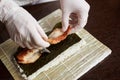 Process of preparing rolling sushi Royalty Free Stock Photo