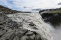 Closeup view of raging water stream of powerful Dettifoss waterfall