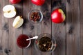 Closeup view of raspberry jam and herbal tea Royalty Free Stock Photo