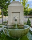 Closeup view of a replica fountain in front of the historic Vandergriff Office Building in Arlington, Texas. Royalty Free Stock Photo
