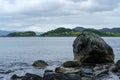 Closeup view of rocks in the coastline of Refviksanden Beach