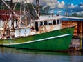 Closeup view of a rusting and abandoned fishing trawler