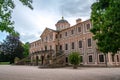 Closeup view on Schloss Favorite Rastatt castle and garden in Rastatt, Germany on a rainy day Royalty Free Stock Photo