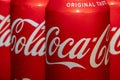 Closeup View of Several Cans of Coca Cola