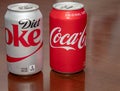 Closeup View of Several Cans of Coca Cola and Diet Coke