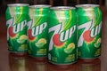 Closeup View of Several Cans of 7 UP