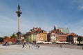 Closeup view of a Sigismund column and the historical buildings in royal castle square, Warsaw