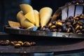 A closeup view of some roasted chestnuts in Navona Square, Christmas, Rome, Italy