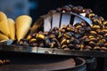 A closeup view of some roasted chestnuts in Navona Square, Christmas, Rome, Italy Royalty Free Stock Photo
